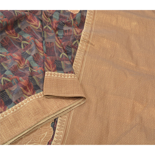 Sanskriti Vintage Woven-Abstract Printed Art Silk Saree Multicolor Sari Fabric