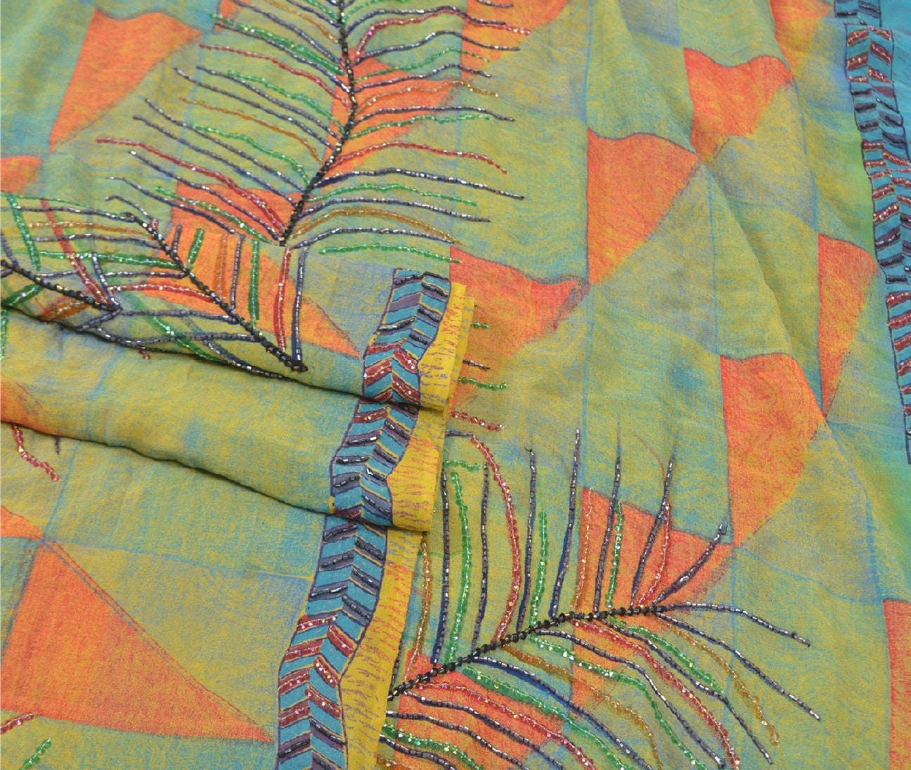 Sanskriti Vintage Pure Georgette Silk Sarees Hand Beaded Cultural Sustainable Fabric Sari