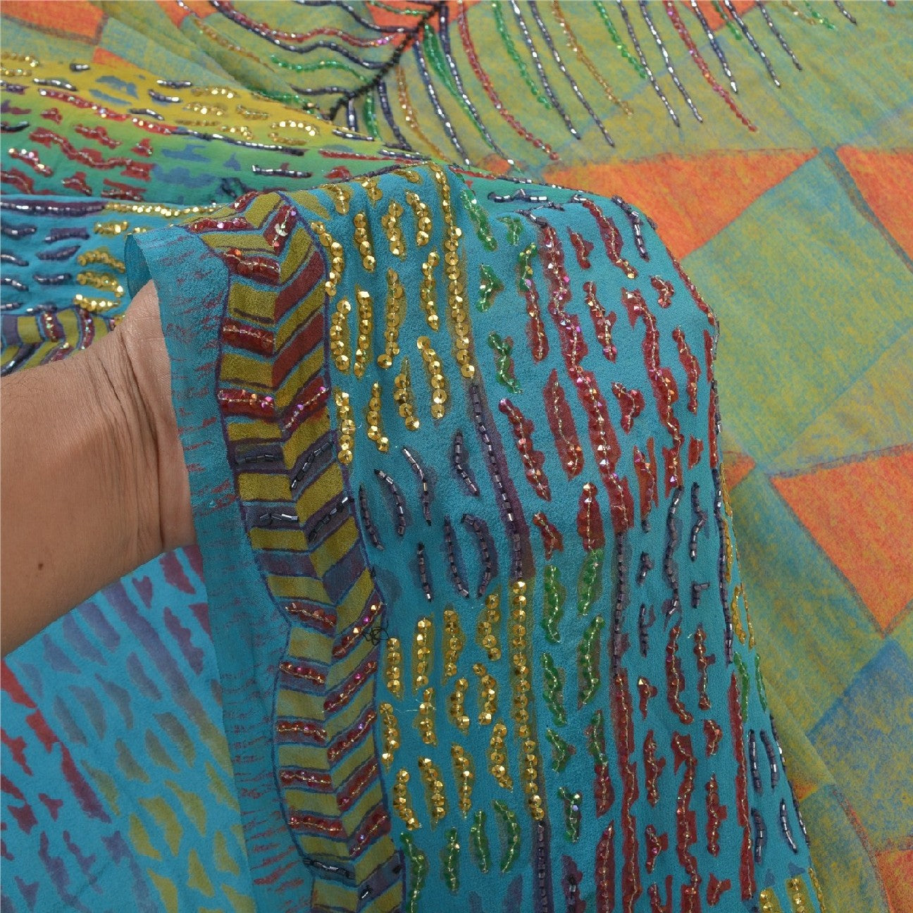 Sanskriti Vintage Pure Georgette Silk Sarees Hand Beaded Cultural Sustainable Fabric Sari