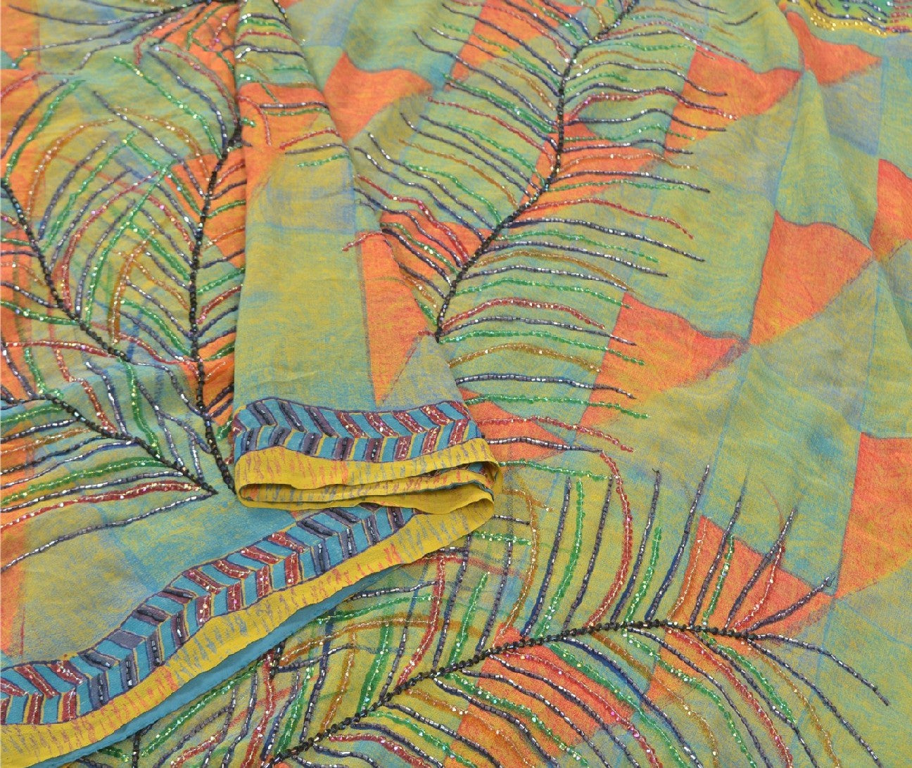 Sanskriti Vintage Pure Georgette Silk Sarees Hand Beaded Cultural Sustainable Fabric Sari