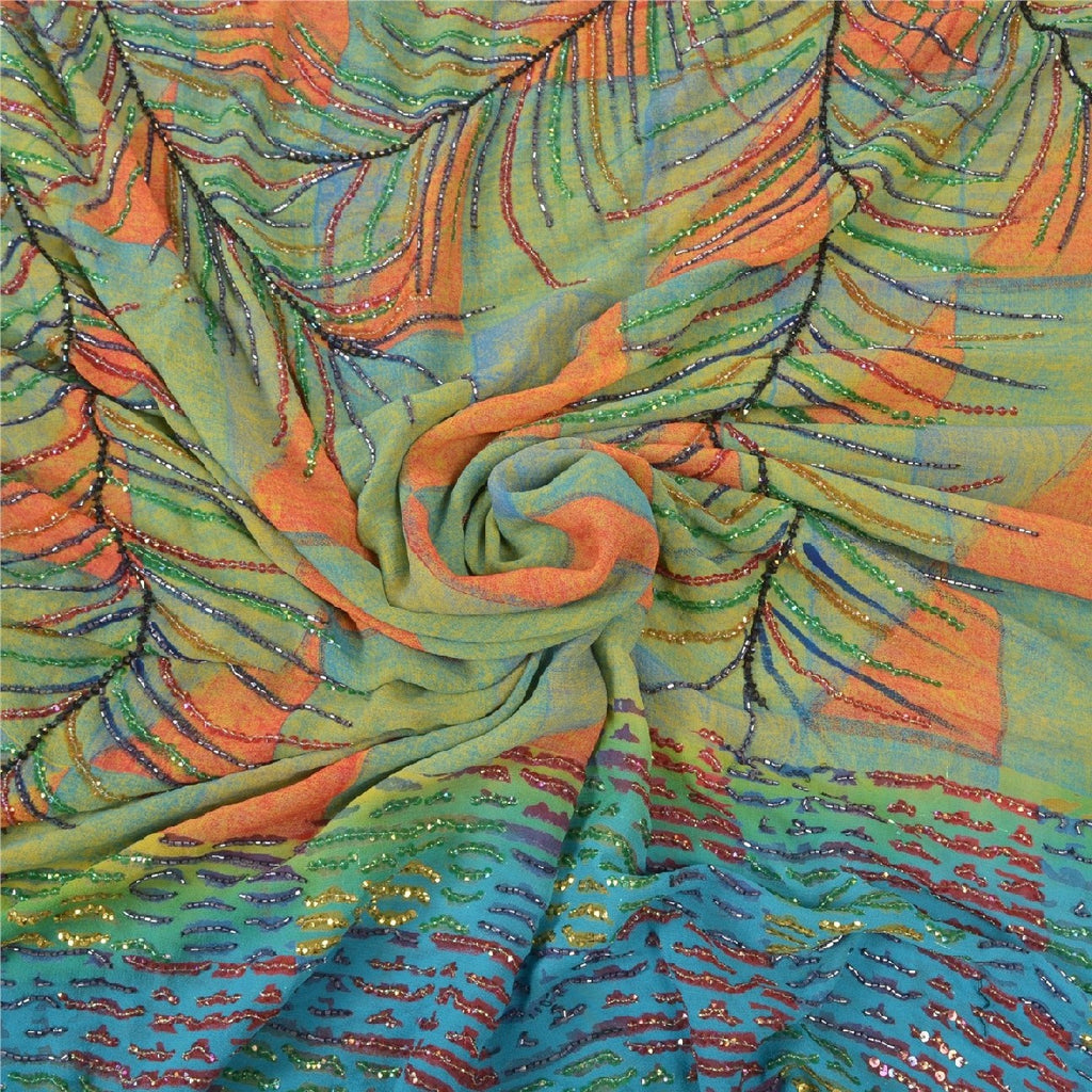 Sanskriti Vintage Pure Georgette Silk Sarees Hand Beaded Cultural Sustainable Fabric Sari