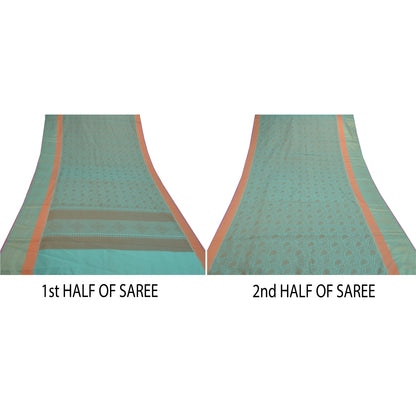 Sanskriti Vintage Green Indian Sari Art Silk Hand-Woven Premium Sarees Fabric