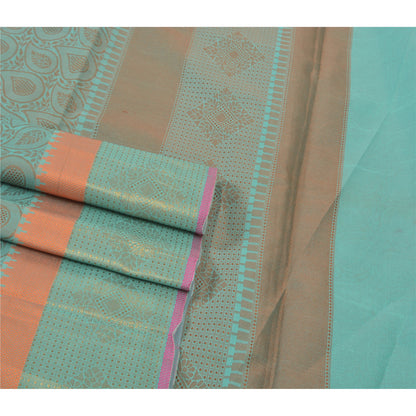Sanskriti Vintage Green Indian Sari Art Silk Hand-Woven Premium Sarees Fabric
