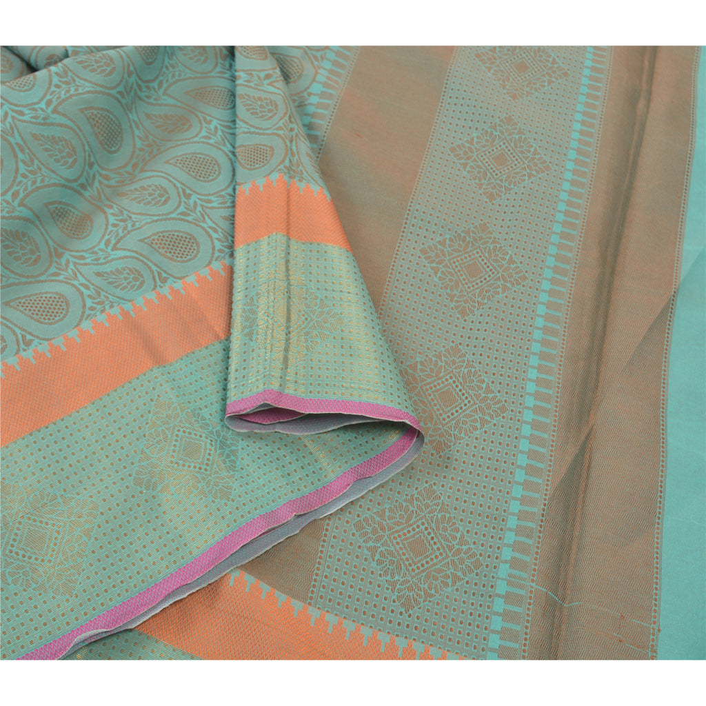 Sanskriti Vintage Green Indian Sari Art Silk Hand-Woven Premium Sarees Fabric