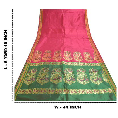 Sanskriti Vintage Tant Brocaded Woven Art Silk Saree Pink Sari Indian 5Yd Fabric