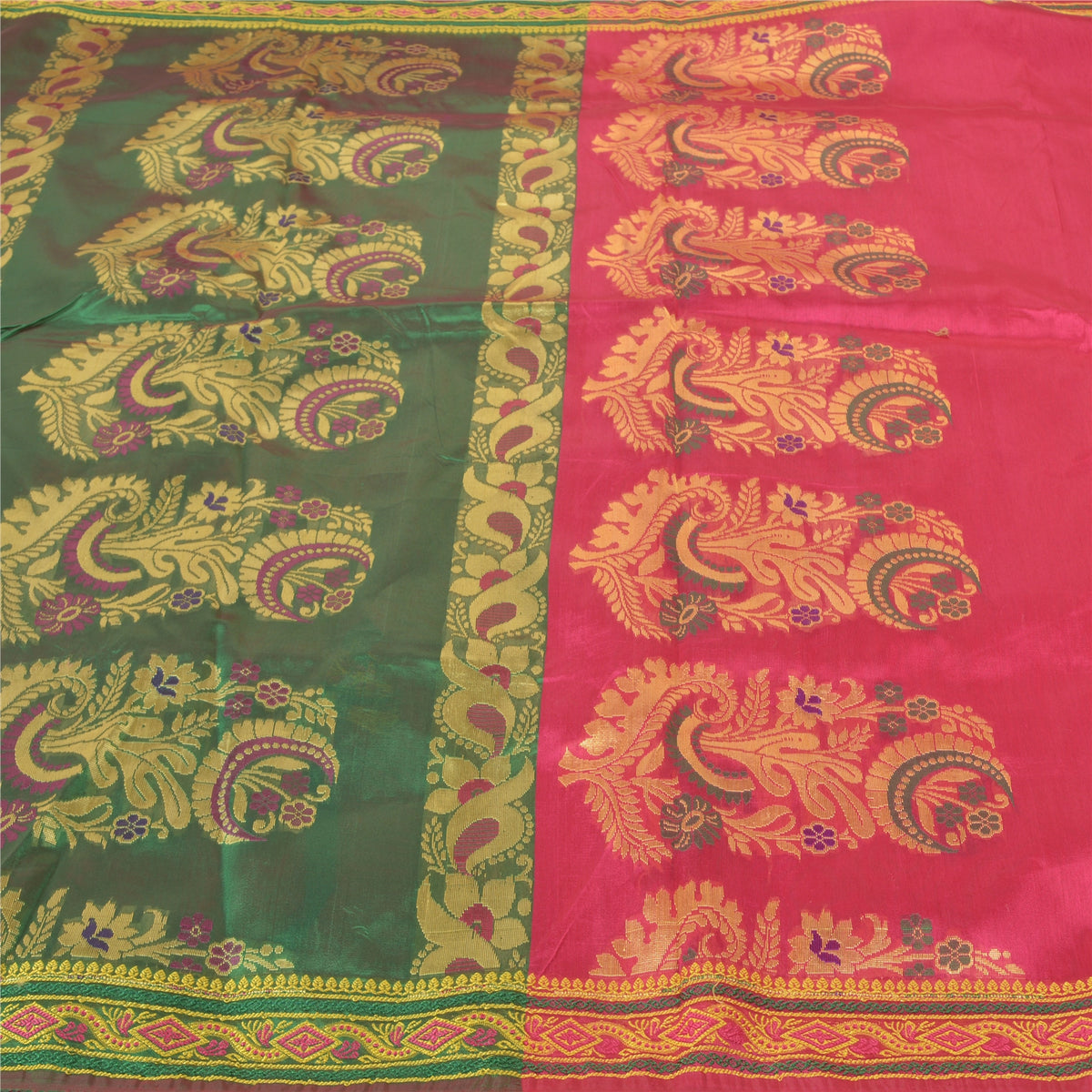 Sanskriti Vintage Tant Brocaded Woven Art Silk Saree Pink Sari Indian 5Yd Fabric