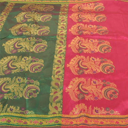 Sanskriti Vintage Tant Brocaded Woven Art Silk Saree Pink Sari Indian 5Yd Fabric