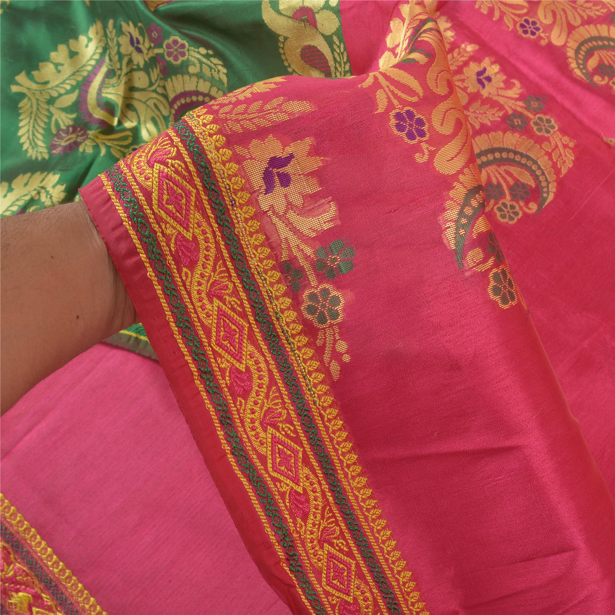 Sanskriti Vintage Tant Brocaded Woven Art Silk Saree Pink Sari Indian 5Yd Fabric