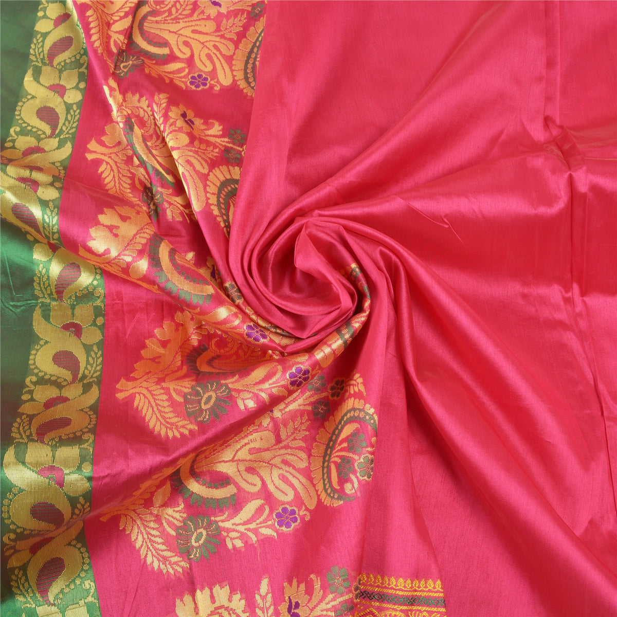 Sanskriti Vintage Tant Brocaded Woven Art Silk Saree Pink Sari Indian 5Yd Fabric