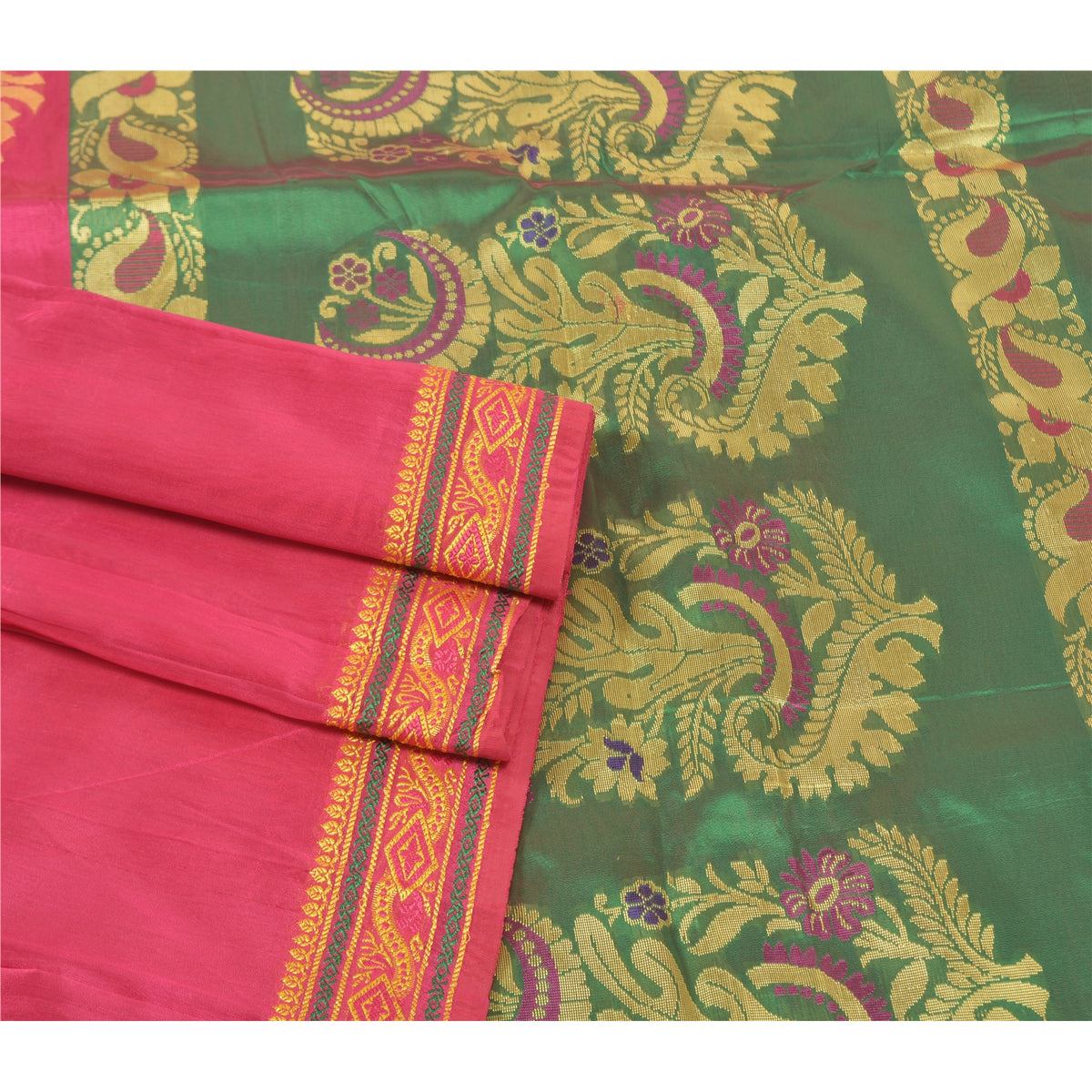 Sanskriti Vintage Tant Brocaded Woven Art Silk Saree Pink Sari Indian 5Yd Fabric