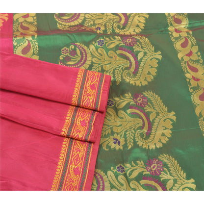 Sanskriti Vintage Tant Brocaded Woven Art Silk Saree Pink Sari Indian 5Yd Fabric