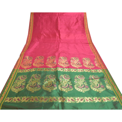 Sanskriti Vintage Tant Brocaded Woven Art Silk Saree Pink Sari Indian 5Yd Fabric