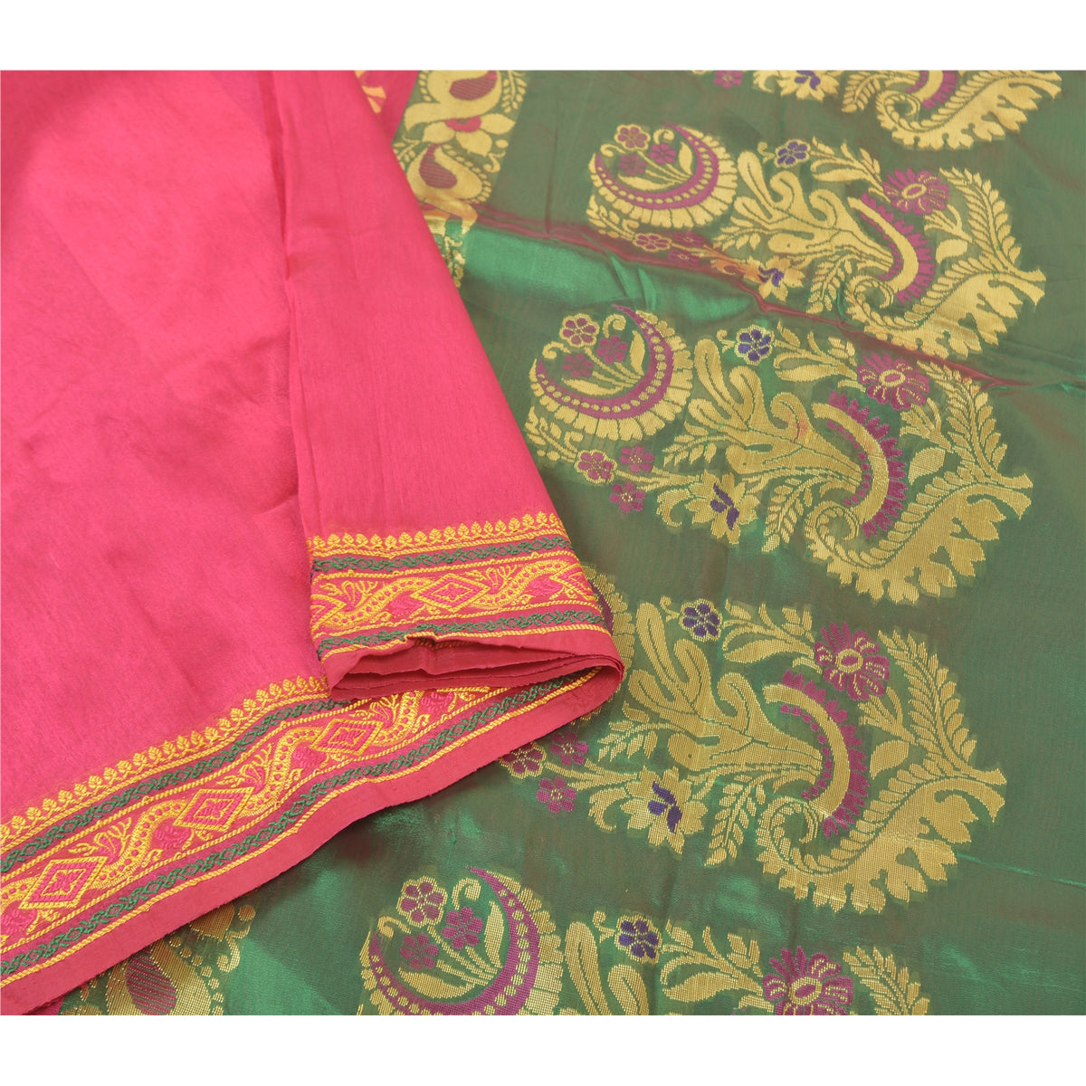 Sanskriti Vintage Tant Brocaded Woven Art Silk Saree Pink Sari Indian 5Yd Fabric