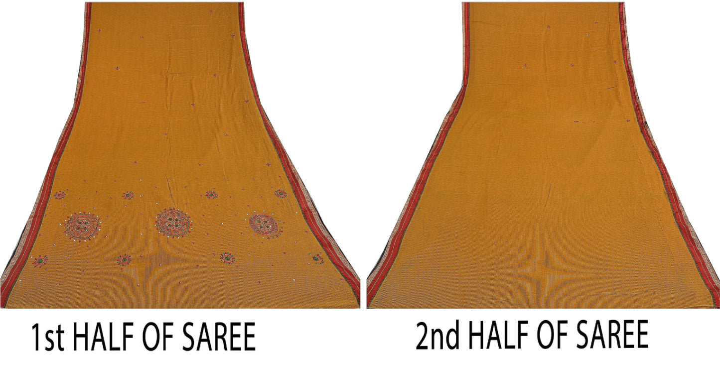 Sanskriti Vintage Sarees Blend Cotton Hand Embroidered Sari Premium 5 YD Sustainable Fabric