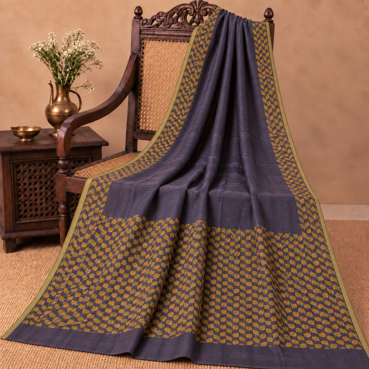 Sanskriti Vintage Floral Woven Art Silk Saree Blue Sari 5Yd Premium Craft Fabric