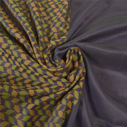 Sanskriti Vintage Floral Woven Art Silk Saree Blue Sari 5Yd Premium Craft Fabric