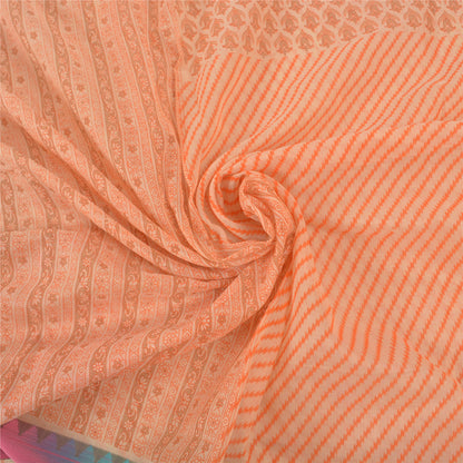 Sanskriti Vintage Kota Woven-Printed Cotton Saree Peach Sari 6 Yard Craft Fabric