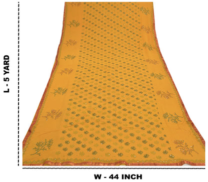 Sanskriti Vintage Sarees Pure Georgette Silk Sari Hand Embroidered Kantha Sustainable Fabric
