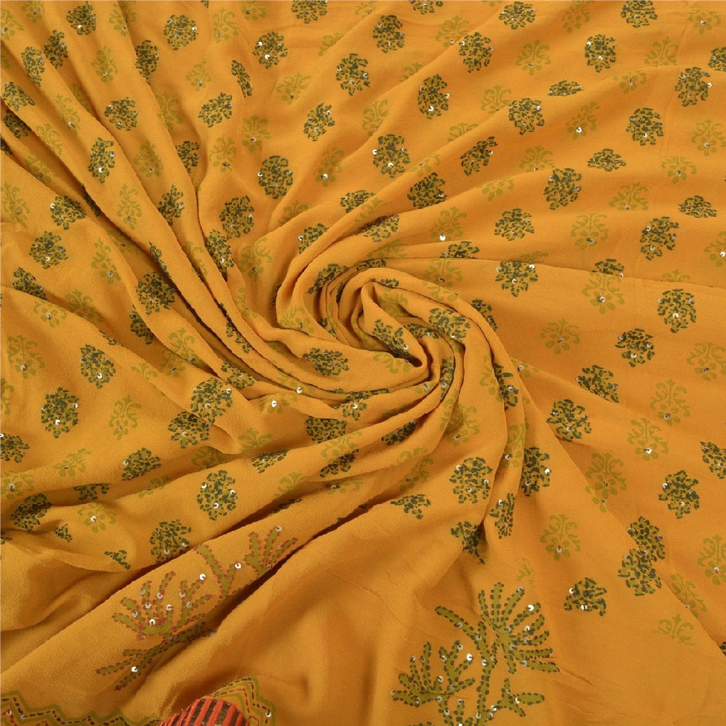 Sanskriti Vintage Sarees Pure Georgette Silk Sari Hand Embroidered Kantha Sustainable Fabric