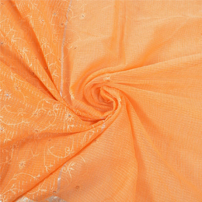 Sanskriti Vintage Sari 100% Pure Cotton Saffron Sarees Embroidered Kota Woven 6 yard Fabric Rajasthan Fabric For Dressmaking,Craft Supplies,Upcyclers