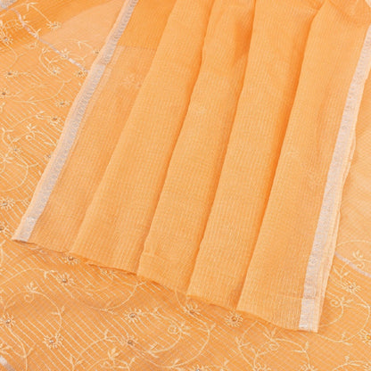 Sanskriti Vintage Sari 100% Pure Cotton Saffron Sarees Embroidered Kota Woven 6 yard Fabric Rajasthan Fabric For Dressmaking,Craft Supplies,Upcyclers