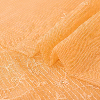 Sanskriti Vintage Sari 100% Pure Cotton Saffron Sarees Embroidered Kota Woven 6 yard Fabric Rajasthan Fabric For Dressmaking,Craft Supplies,Upcyclers