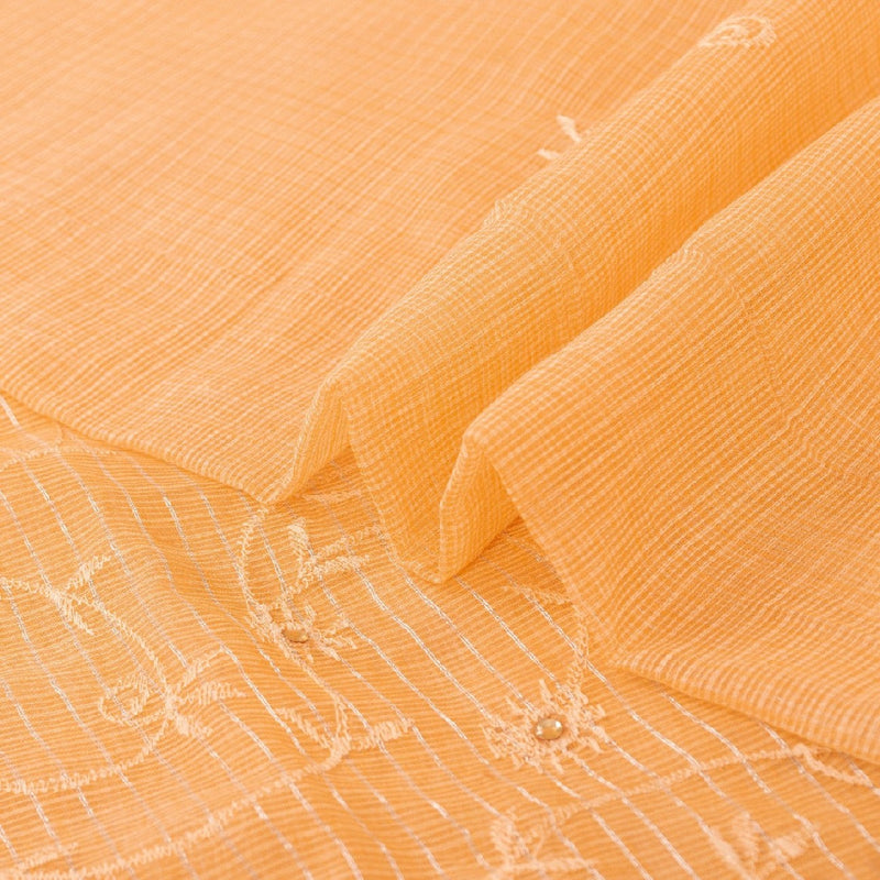 Sanskriti Vintage Sari 100% Pure Cotton Saffron Sarees Embroidered Kota Woven 6 yard Fabric Rajasthan Fabric For Dressmaking,Craft Supplies,Upcyclers