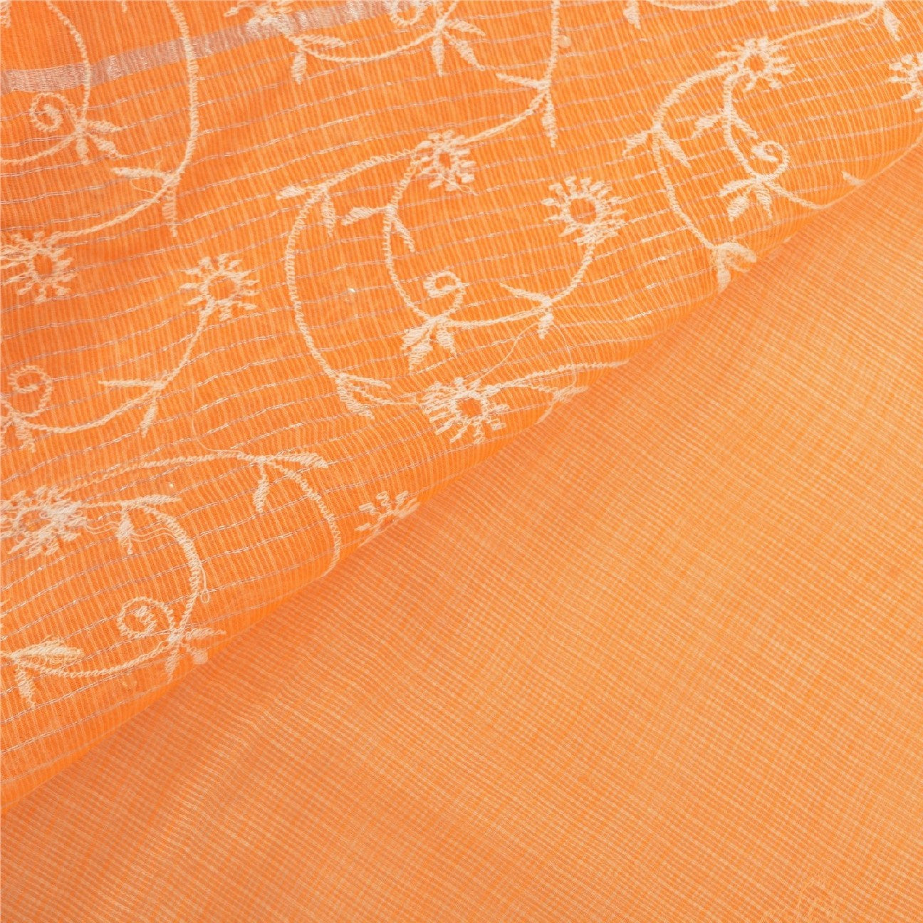 Sanskriti Vintage Sari 100% Pure Cotton Saffron Sarees Embroidered Kota Woven 6 yard Fabric Rajasthan Fabric For Dressmaking,Craft Supplies,Upcyclers