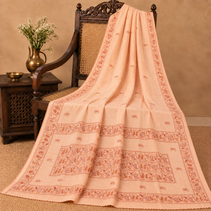 Sanskriti Vintage Hand Embrodered-Beaded Art Silk Saree Peach Sari 5 Yd Fabric
