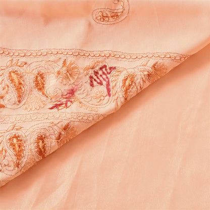 Sanskriti Vintage Hand Embrodered-Beaded Art Silk Saree Peach Sari 5 Yd Fabric