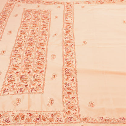Sanskriti Vintage Hand Embrodered-Beaded Art Silk Saree Peach Sari 5 Yd Fabric