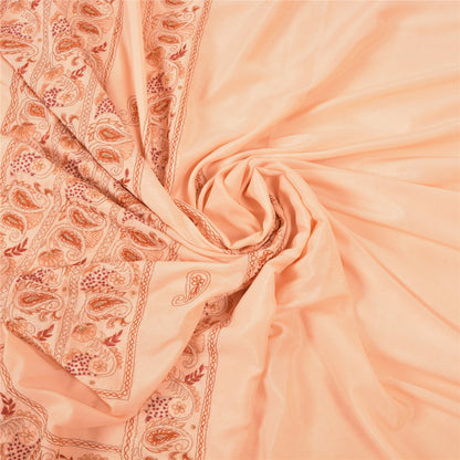 Sanskriti Vintage Hand Embrodered-Beaded Art Silk Saree Peach Sari 5 Yd Fabric