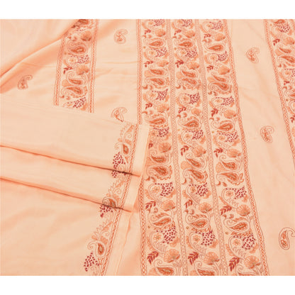 Sanskriti Vintage Hand Embrodered-Beaded Art Silk Saree Peach Sari 5 Yd Fabric