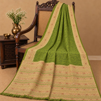 Sanskriti Vintage Hand Beaded-Printed Art Silk Saree Green Premium Sari Fabric
