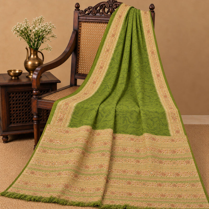 Sanskriti Vintage Hand Beaded-Printed Art Silk Saree Green Premium Sari Fabric