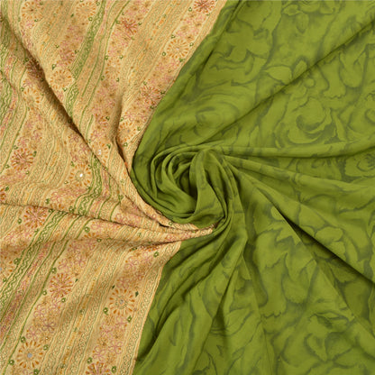 Sanskriti Vintage Hand Beaded-Printed Art Silk Saree Green Premium Sari Fabric