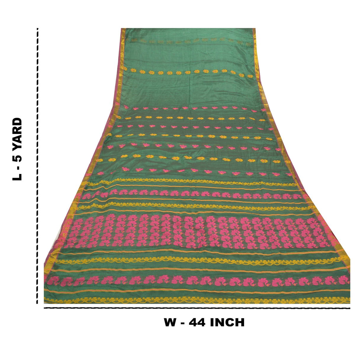 Sanskriti Vintage Begumpuri Peacock Hand-Woven Blend Silk Green Saree 5Yd Sari