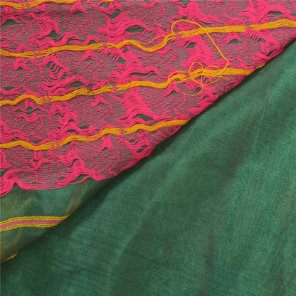 Sanskriti Vintage Begumpuri Peacock Hand-Woven Blend Silk Green Saree 5Yd Sari