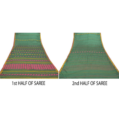 Sanskriti Vintage Begumpuri Peacock Hand-Woven Blend Silk Green Saree 5Yd Sari