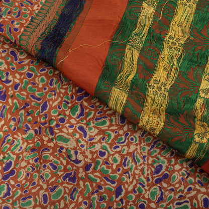 Sanskriti Vintage Abstract Print-Woven Pure Silk Saree Orange Sari Craft Fabric