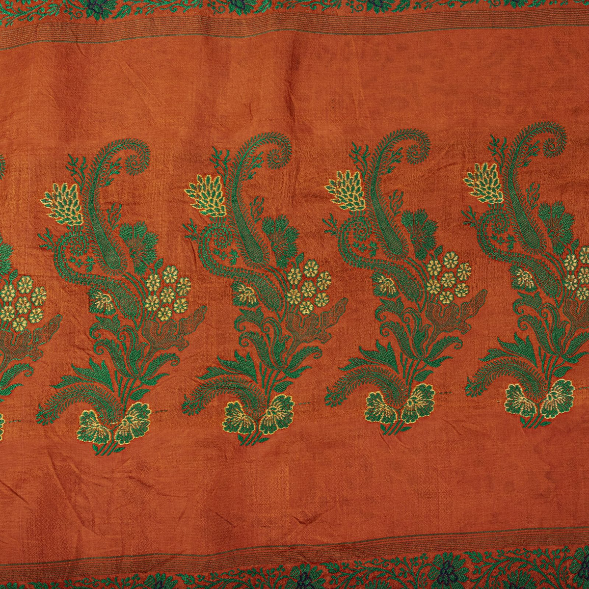 Sanskriti Vintage Abstract Print-Woven Pure Silk Saree Orange Sari Craft Fabric
