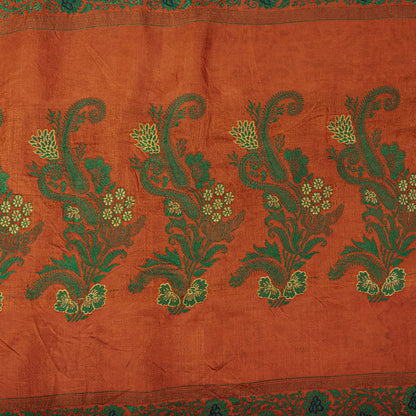 Sanskriti Vintage Abstract Print-Woven Pure Silk Saree Orange Sari Craft Fabric