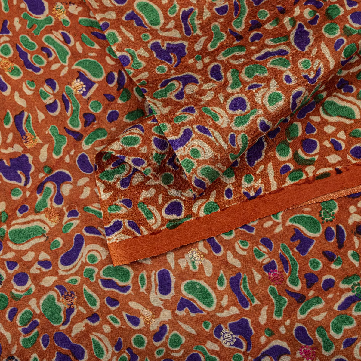 Sanskriti Vintage Abstract Print-Woven Pure Silk Saree Orange Sari Craft Fabric