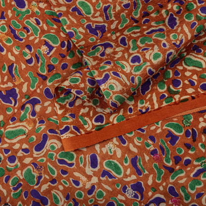 Sanskriti Vintage Abstract Print-Woven Pure Silk Saree Orange Sari Craft Fabric