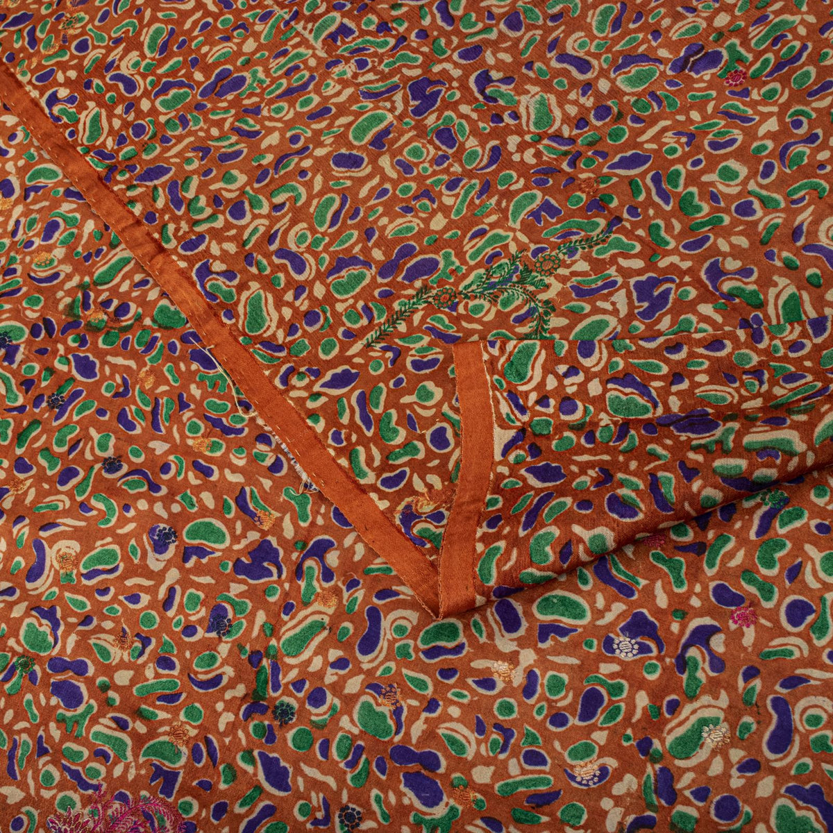 Sanskriti Vintage Abstract Print-Woven Pure Silk Saree Orange Sari Craft Fabric