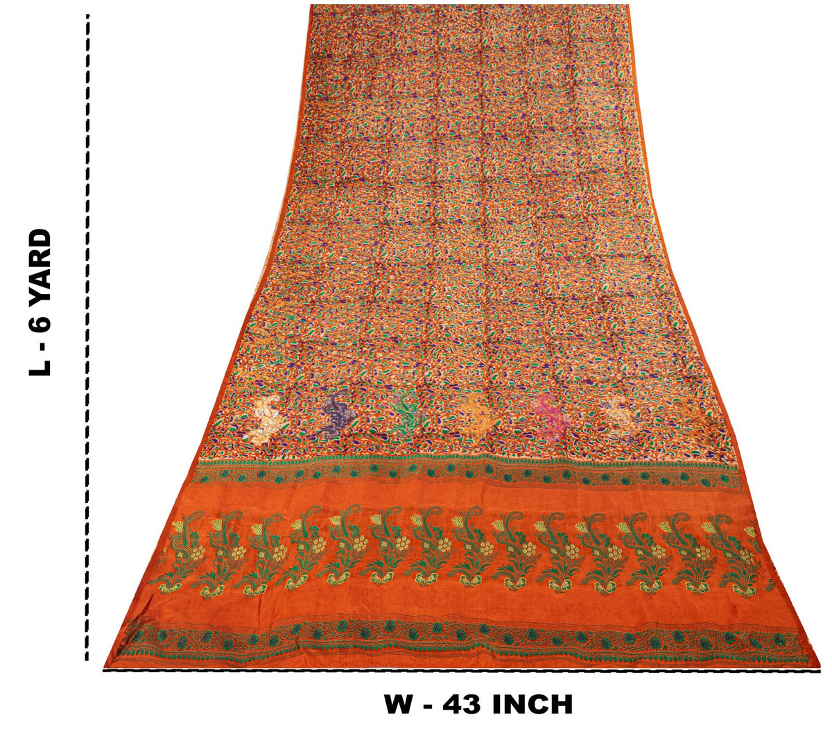 Sanskriti Vintage Abstract Print-Woven Pure Silk Saree Orange Sari Craft Fabric