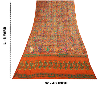 Sanskriti Vintage Abstract Print-Woven Pure Silk Saree Orange Sari Craft Fabric
