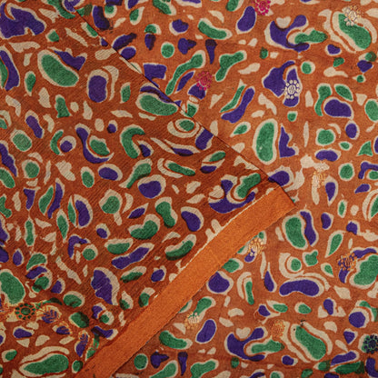 Sanskriti Vintage Abstract Print-Woven Pure Silk Saree Orange Sari Craft Fabric