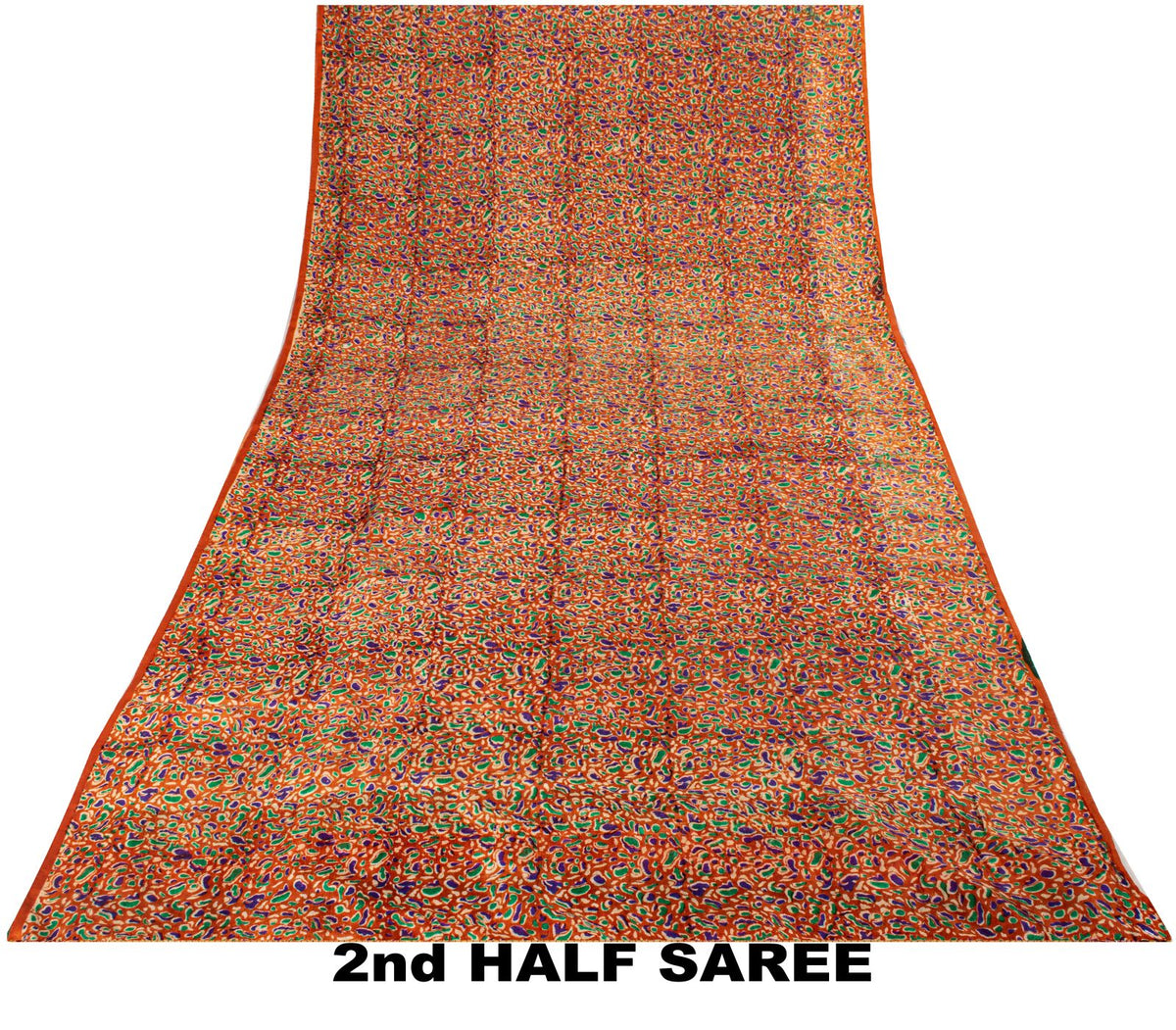 Sanskriti Vintage Abstract Print-Woven Pure Silk Saree Orange Sari Craft Fabric