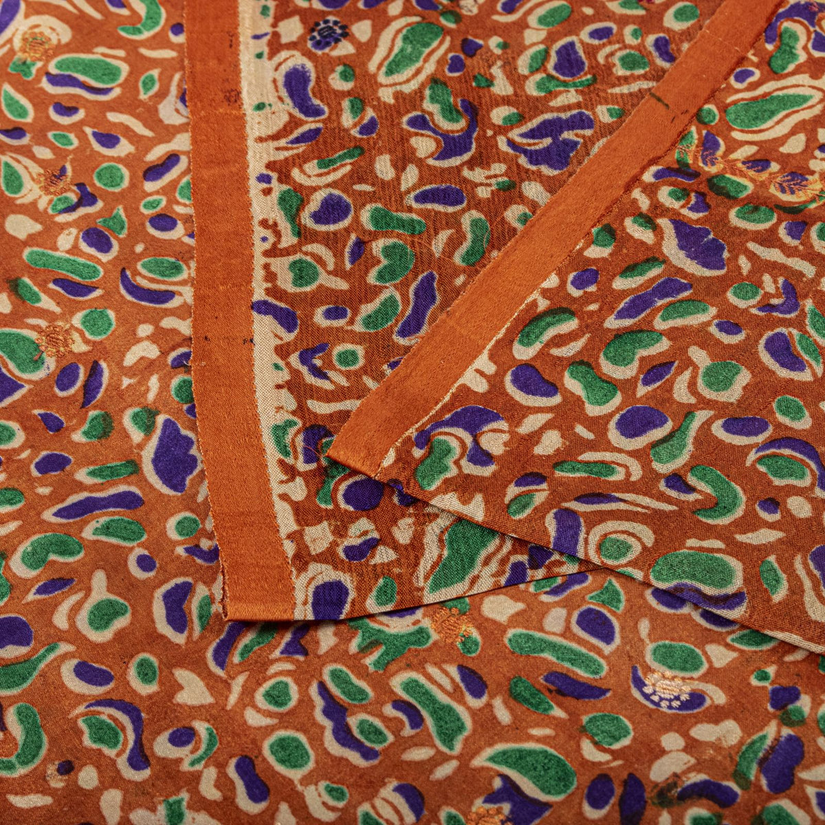 Sanskriti Vintage Abstract Print-Woven Pure Silk Saree Orange Sari Craft Fabric